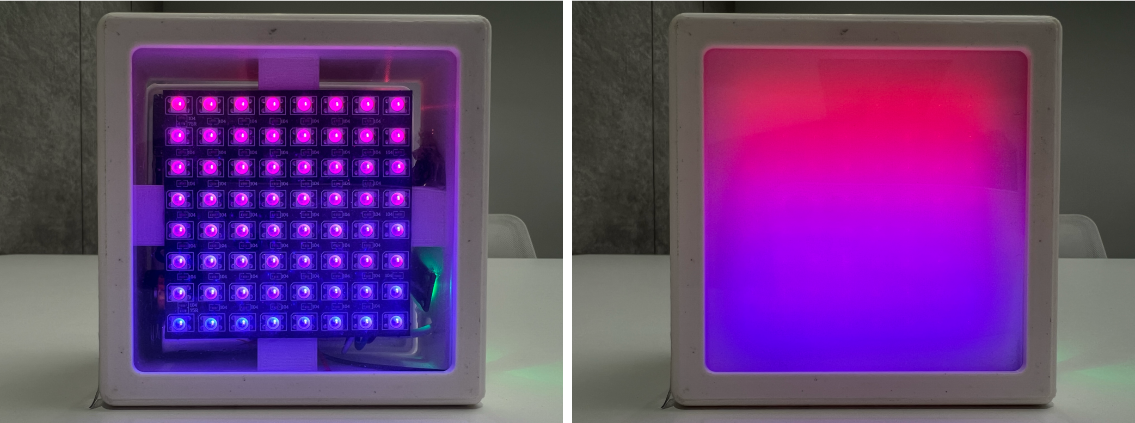 SmartLight в режиме "Цветовой градиент" с включенной и выключенной электрохромной пленкой